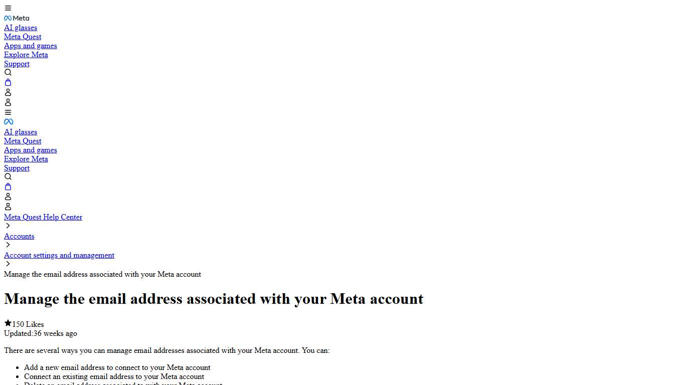 Manage the email address associated with your Meta account | Quest Help | Meta Store